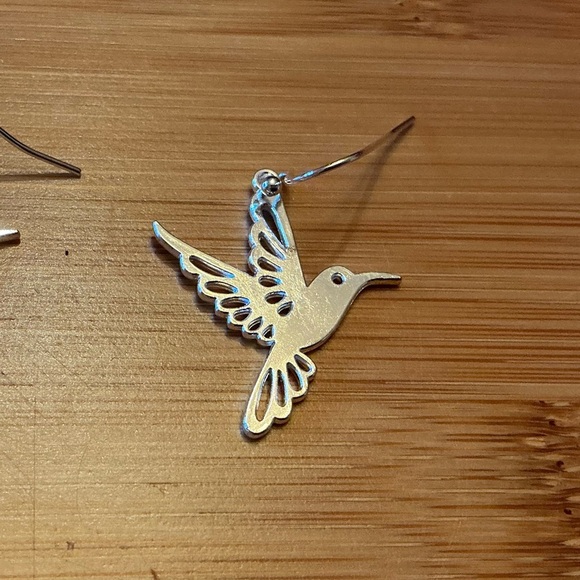 Silver Hummingbird Earrings for Bird Lovers - Picture 2 of 2